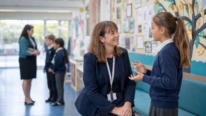 Verifier speaking with a pupil during SMSC Quality Mark verification.
